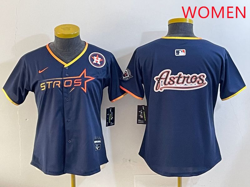 Women Houston Astros Blank Drak Blue Three generations Joint Name 2025 Nike MLB Jersey style 19